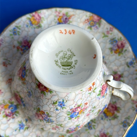 VTG Hammersley & Co England Teacup & Saucer 1940’s Pink Rose Floral CHINTZ 2348 - Picture 7 of 14